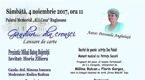 Lansare de carte, la Palatul Al. I. Cuza din Ruginoasa