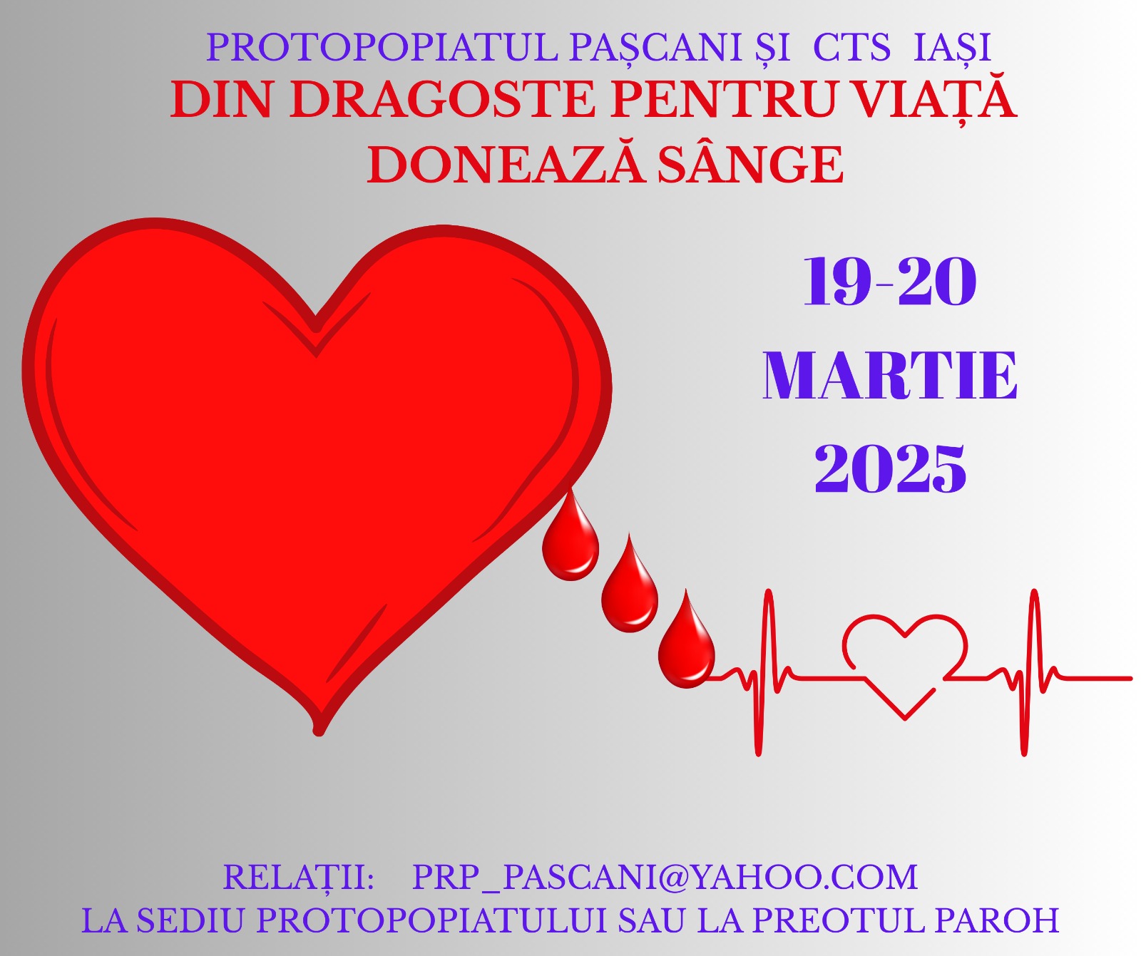 Campanie de donare de sânge la Protopopiatul Pașcani, în perioada 19-20 martie